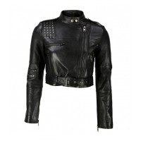 BIKER STUDDED CROPPED JACKET